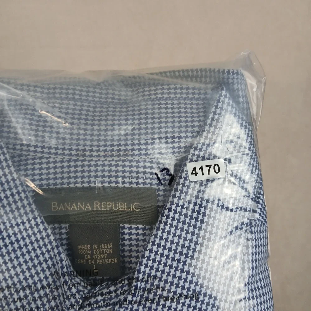 Banana Republic Large Mens Shirt Office Dress Houndstooth Heavy‎ 25x30 DEFECT